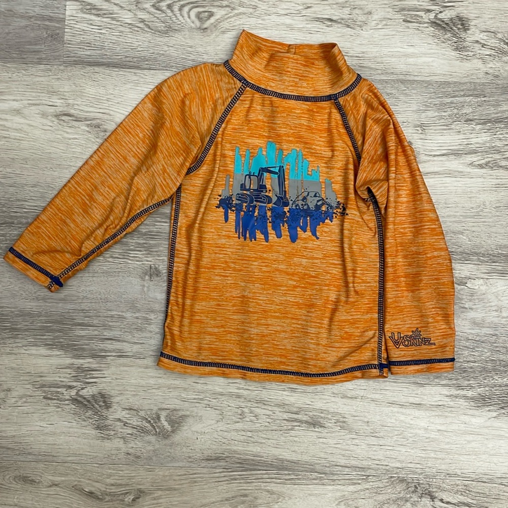 UV Skinz Orange & Blue Graphic Long Sleeve Mock Neck UPF 50+ Sunwear Tee Size 3T